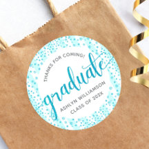 Abschluss Turquoise Blue Glitzer Confetti Script