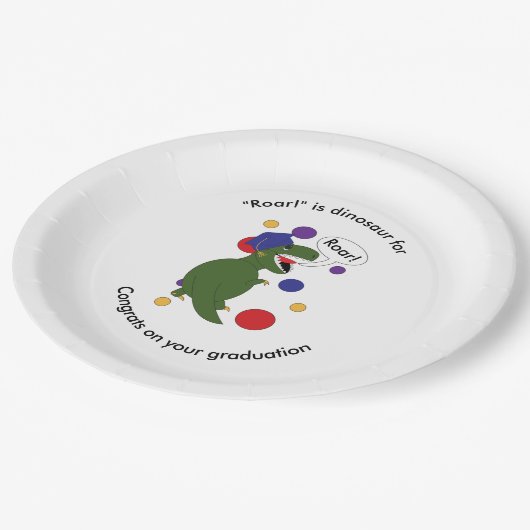 Abschluss Tyrannosaurus Rex personalisieren Pappteller (Schrägansicht)