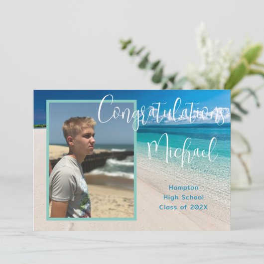 Abschluss Unisex Tropical Beach Open House Einladung (Stehend Vorderseite)