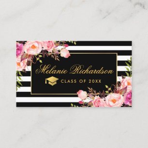 Abschluss-Vernetzungs-Rosa-Blumengold Striped Visitenkarte