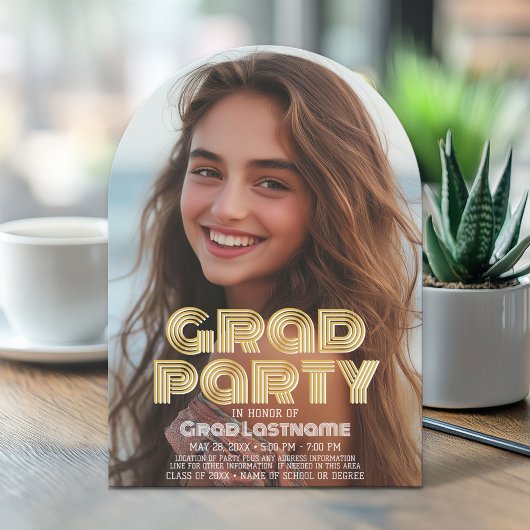 Abschluss Vertical Foto - Grad Party Script Gold Einladung