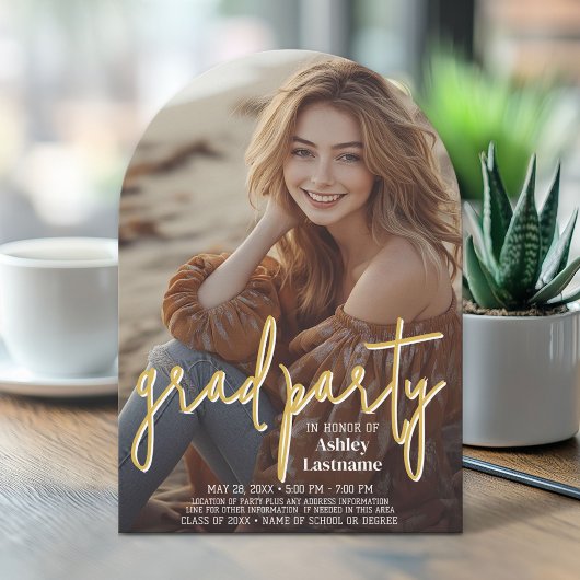 Abschluss Vertical Foto - Grad Party Script Gold Einladung