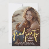 Abschluss Vertical Foto - Grad Party Script Gold Einladung (Vorderseite)