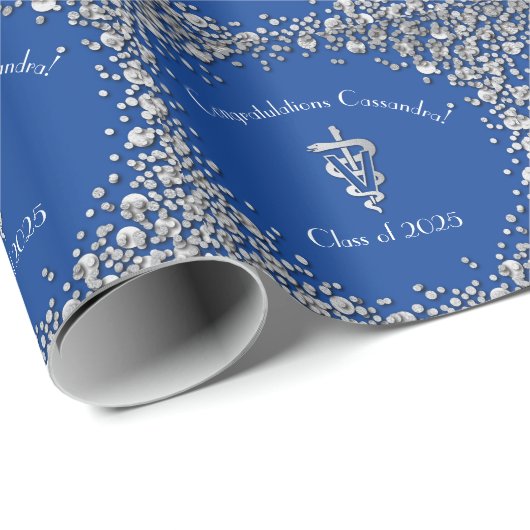 Abschluss Veterinär Blau Silber Geschenkpapier (Rolleneckpunkt)