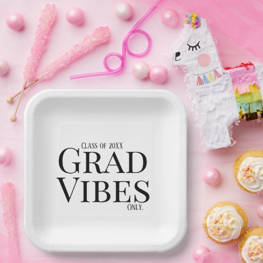 Abschluss Vibes Nur weiß/schwarz Pappteller (Party)