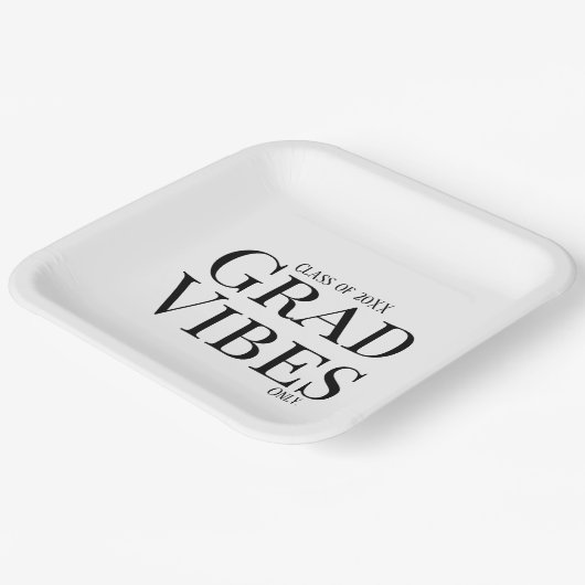 Abschluss Vibes Nur weiß/schwarz Pappteller (Gewinkelt)