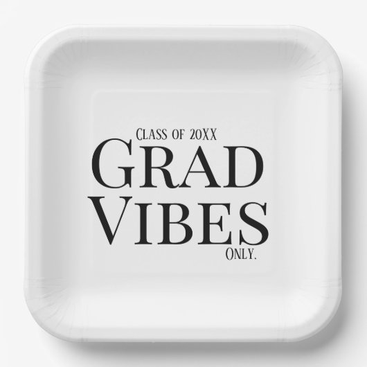 Abschluss Vibes Nur weiß/schwarz Pappteller (Vorderseite)