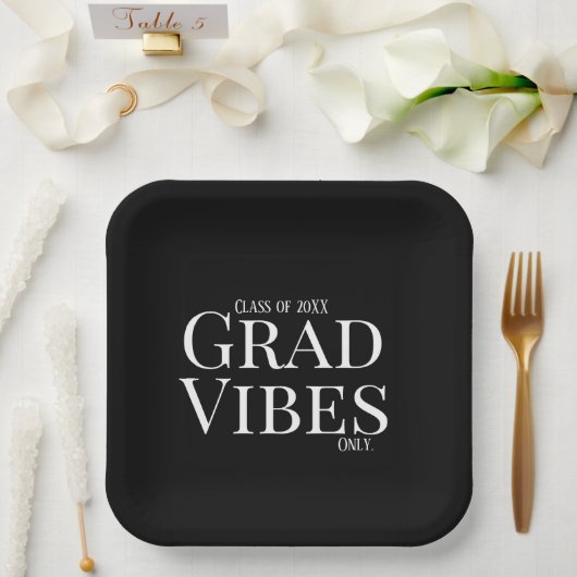 Abschluss Vibes only Schwarz/Weiß Pappteller (Hochzeit)