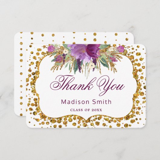 Abschluss Vielen Dank an Floral Gold Glitzer Confe Einladung (Vorne/Hinten)