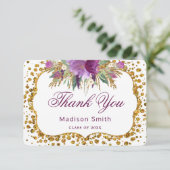 Abschluss Vielen Dank an Floral Gold Glitzer Confe Einladung (Stehend Vorderseite)