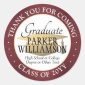 Abschluss Vielen Dank, dass Sie Burgund Rot und Go Runder Aufkleber (Vorderseite)