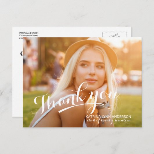 Abschluss Vielen Dank, dass Sie ein handgeschriebe Postkarte (Vorne/Hinten)