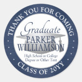 Abschluss Vielen Dank, dass Sie Navy blau und weiß Runder Aufkleber (Vorderseite)