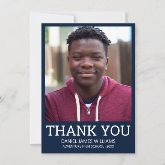 Abschluss Vielen Dank, einfaches Foto Blue Dankeskarte (Vorderseite)