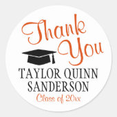 Abschluss Vielen Dank für Ihre moderne orange Schw Runder Aufkleber (Vorderseite)