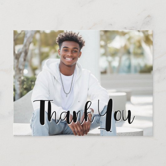 Abschluss Vielen Dank mit Foto - Schwarzes Script Postkarte (Vorderseite)