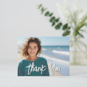 Abschluss Vielen Dank mit Foto - Script White Postkarte (Stehend Vorderseite)