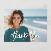 Abschluss Vielen Dank mit Foto - Script White Postkarte (Vorderseite)