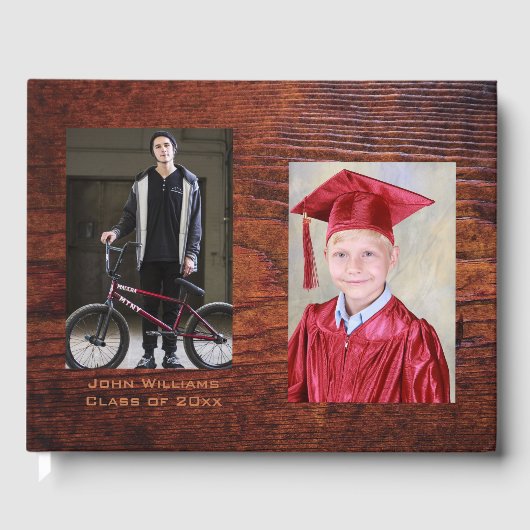 Abschluss Vintage Holzkörnerkleidung Foto Gästebuch (Vorderseite)