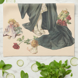 Abschluss Vintage, Mädchen mit Abschlussmütze und  Geschirrtuch