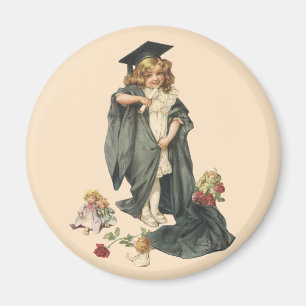 Abschluss Vintage, Mädchen mit Abschlussmütze und Magnet