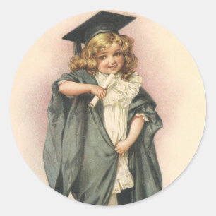 Abschluss Vintage, Mädchen mit Abschlussmütze und Runder Aufkleber