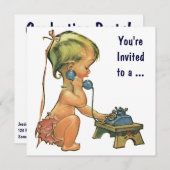 Abschluss, Vintages Niedliches Mädchen am Telefon Einladung (Vorne/Hinten)