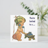 Abschluss, Vintages Niedliches Mädchen am Telefon Einladung (Stehend Vorderseite)