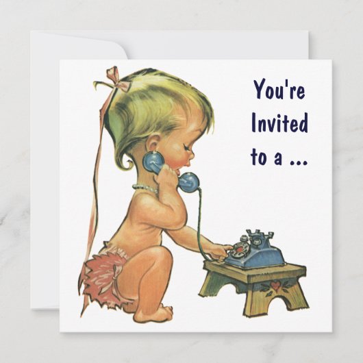 Abschluss, Vintages Niedliches Mädchen am Telefon Einladung (Vorderseite)