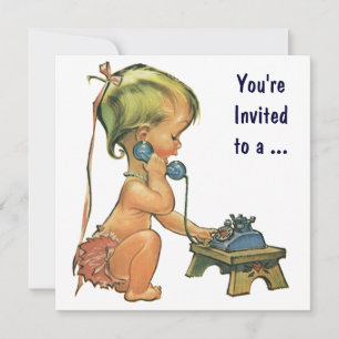 Abschluss, Vintages Niedliches Mädchen am Telefon Einladung