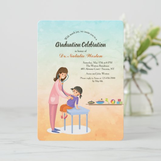 Abschluss von Pädiatinnen Einladung (Stehend Vorderseite)