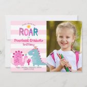 Abschluss Vorschule Foto Dinosaurier Girl Niedlich Ankündigung (Vorderseite)