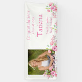 Abschluss, Wasserfarbe, rosa Blume, kundenspezifis Banner (Vertikal)