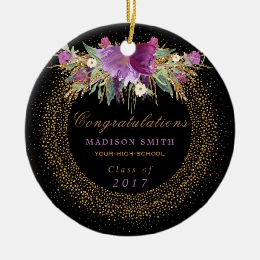 Abschluss Watercolor Glitzer Blume Gold Confetti Keramikornament (Vorne)