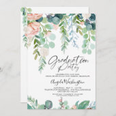 Abschluss Watercolor Greenery Chic Script Party Ankündigung (Vorne/Hinten)