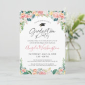 Abschluss Watercolor Pink Blumenschrift Einladung (Stehend Vorderseite)
