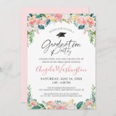 Abschluss Watercolor Pink Blumenschrift Einladung (Vorne/Hinten)