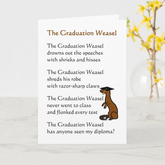 Abschluss Weasel, Uni-Abschluß Glückwunschs Gedich Karte (Gelbe Blume)