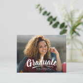 Abschluss White Brush Script 2-seitig Party Einladungspostkarte (Stehend Vorderseite)