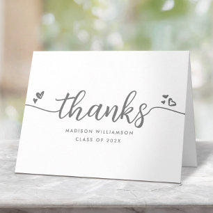 Abschluss White Chic Moderne Gray Script Herz Dankeskarte