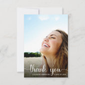 Abschluss White Script Foto Overlay Dankeskarte (Vorderseite)