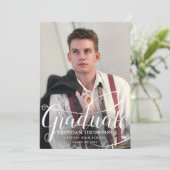 Abschluss White Script Typografy Foto Grau Ankündigung (Stehend Vorderseite)