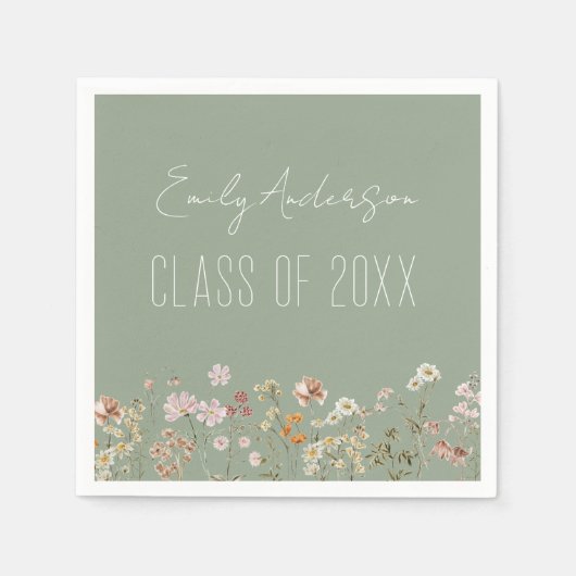 Abschluss Wildblume Sage Green Boho Chic Serviette (Vorderseite)