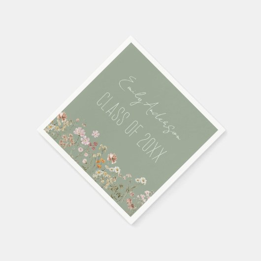 Abschluss Wildblume Sage Green Boho Chic Serviette (Ecke)