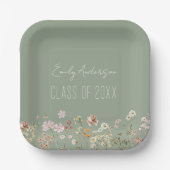 Abschluss Wildblume Sage Green Grad Moderne Pappteller (Vorderseite)