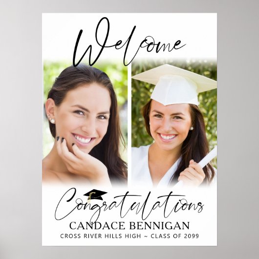 Abschluss Willkommen 2 Fotos Script Herzlichen Glü Poster (Vorne)