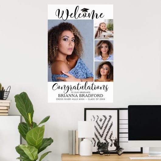 Abschluss Willkommen 4 Foto Script Schwarz-weiß Poster (Heimbüro)