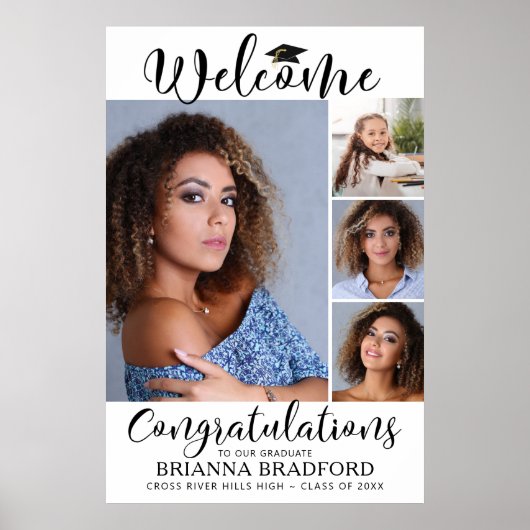 Abschluss Willkommen 4 Foto Script Schwarz-weiß Poster (Vorne)