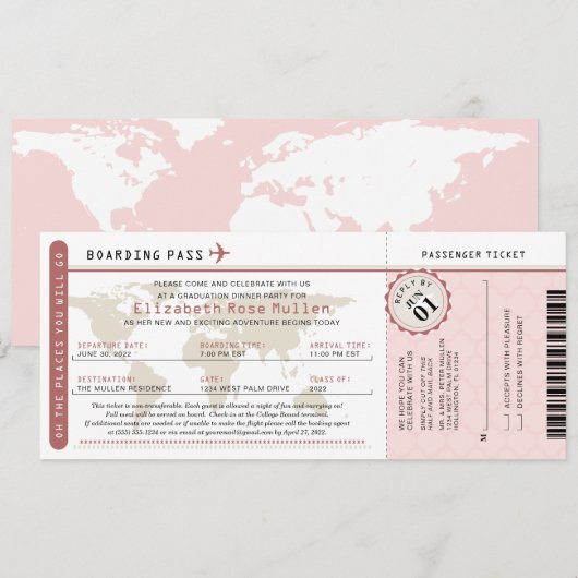 Abschluss World Traveller Boarding Einladung (Vorne/Hinten)