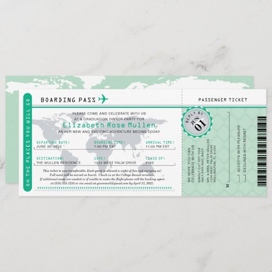 Abschluss World Traveller Boarding Einladung (Vorne/Hinten)